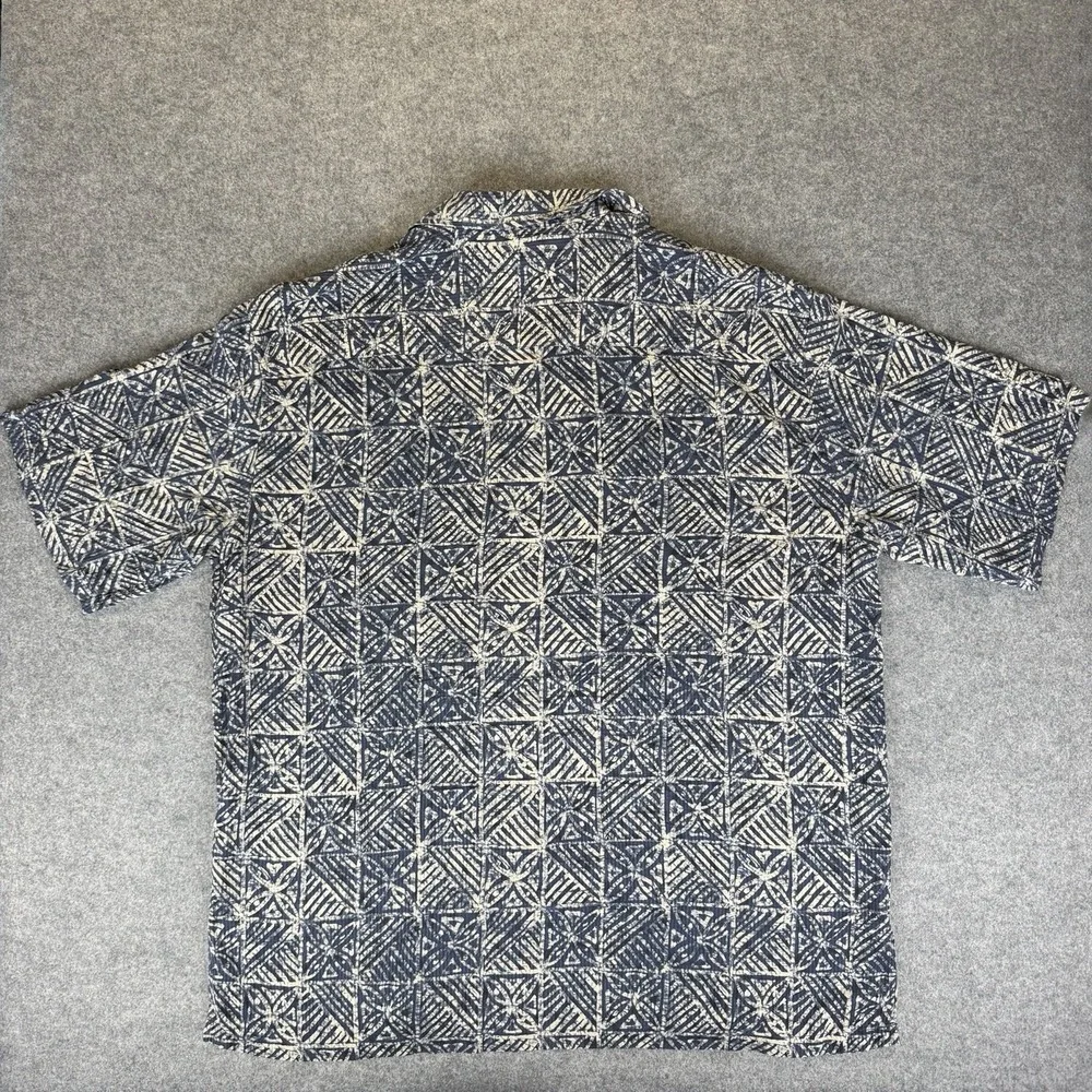 Tori Richard Men's 100% Silk Hawaiian Shirt 2XL Blue Geometric Aloha Camp